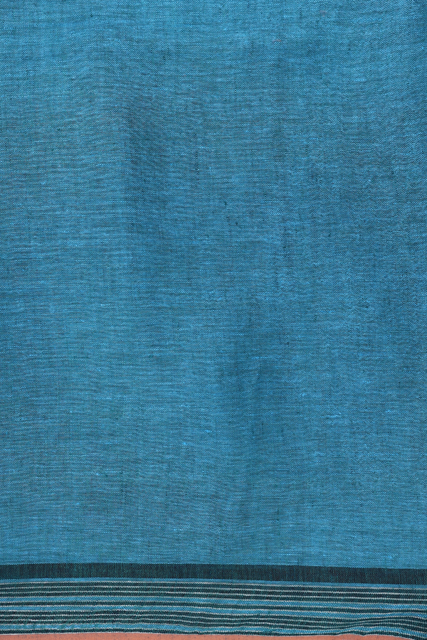 Linen Saree In Cerulean Blue With Stripes Border