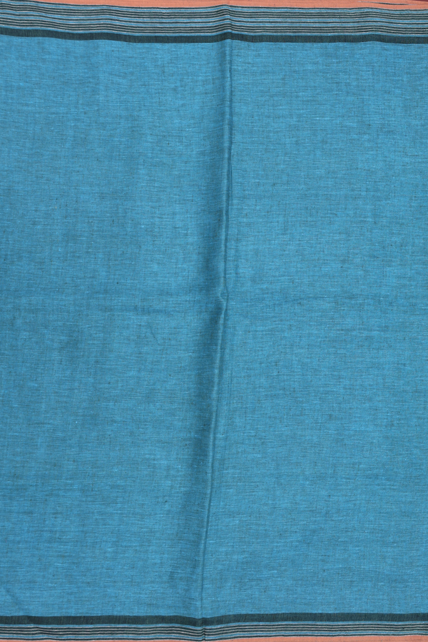 Linen Saree In Cerulean Blue With Stripes Border