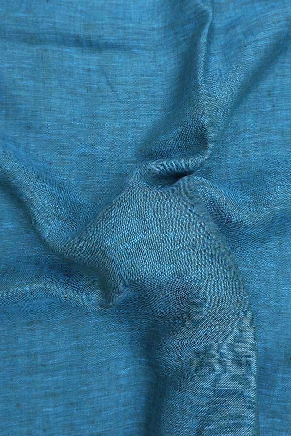 Linen Saree In Cerulean Blue With Stripes Border