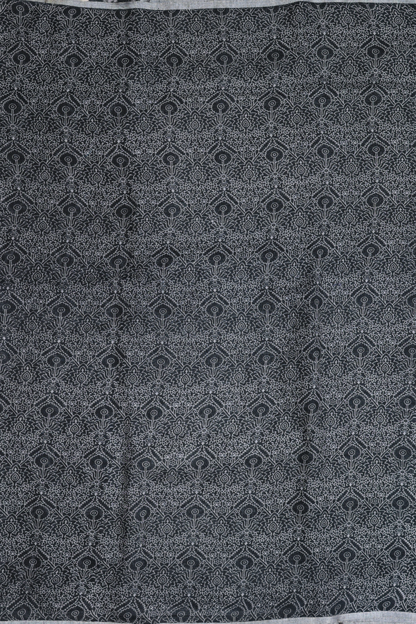 Linen Saree In Charcoal Grey With Printed Design