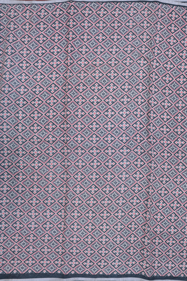 Linen Saree In Charcoal Grey With Printed Design