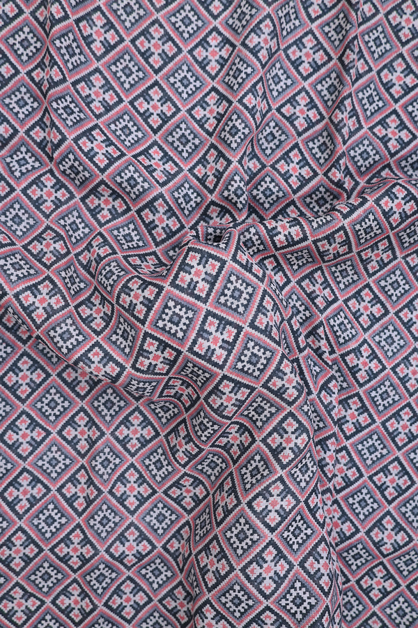 Linen Saree In Charcoal Grey With Printed Design