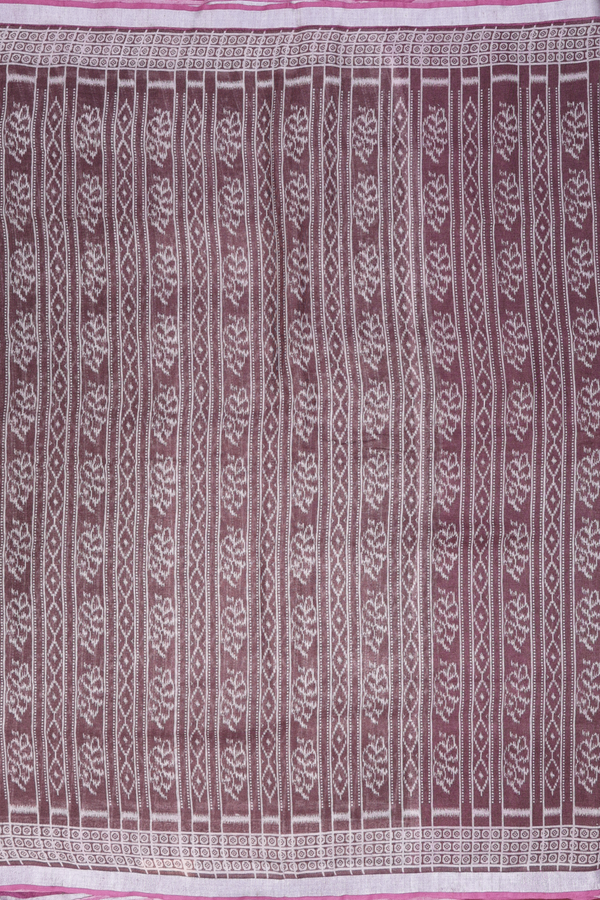 Linen Saree In Cocoa Brown With Stripes Design