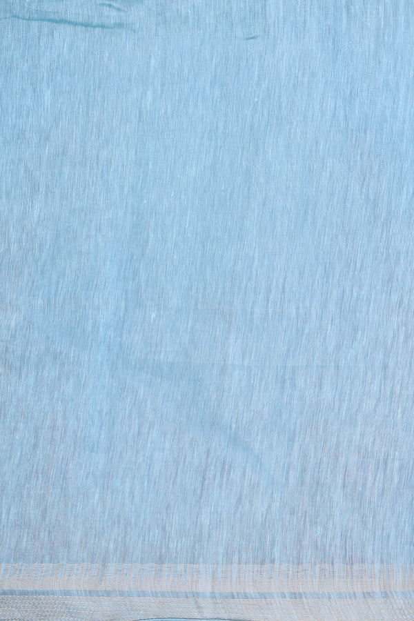 Linen Saree In Dusty Blue With Floral Design