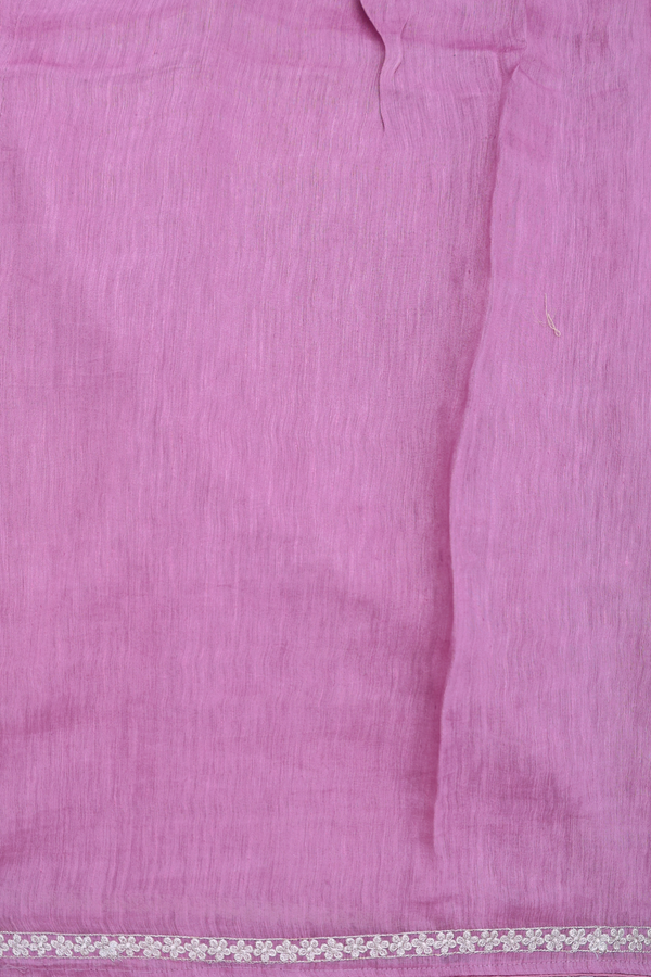 Linen Saree In Dusty Purple Floral Threadwork Buttas