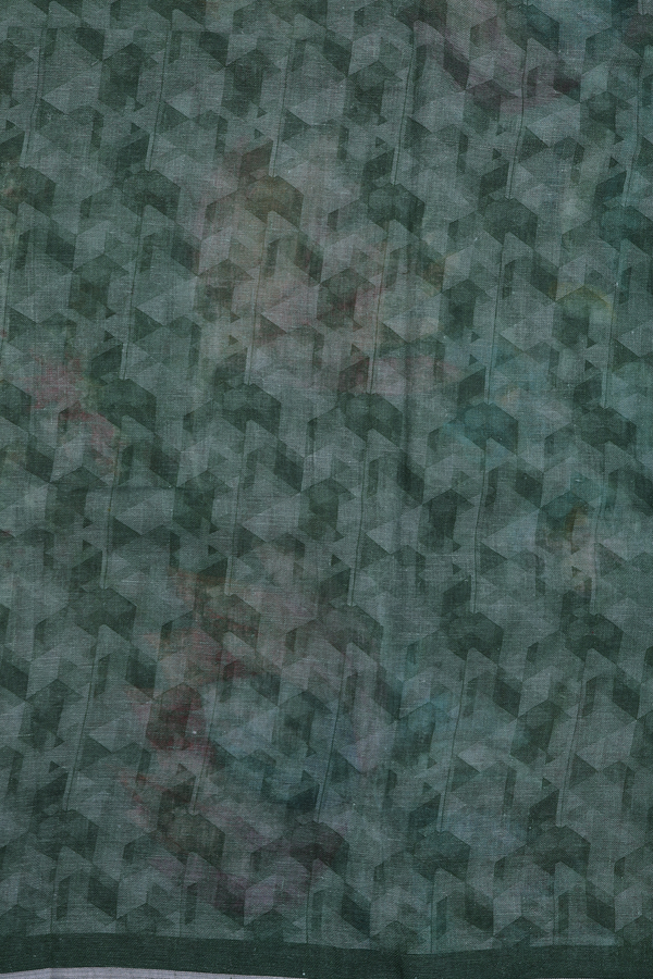 Linen Saree In Fern Green With Floral Design