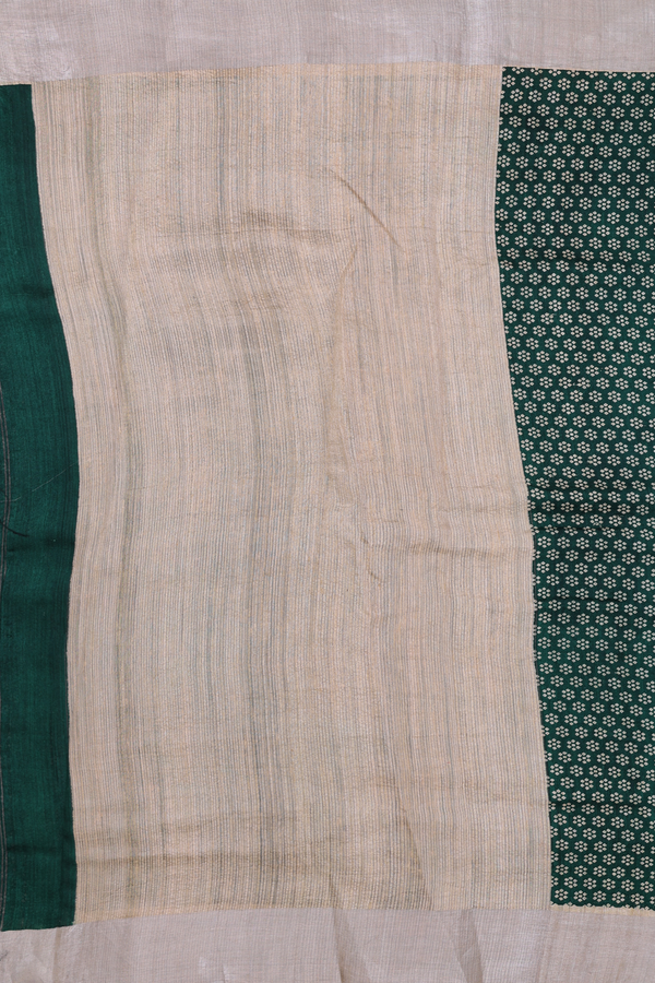 Linen Saree In Forest Green With Floral Design