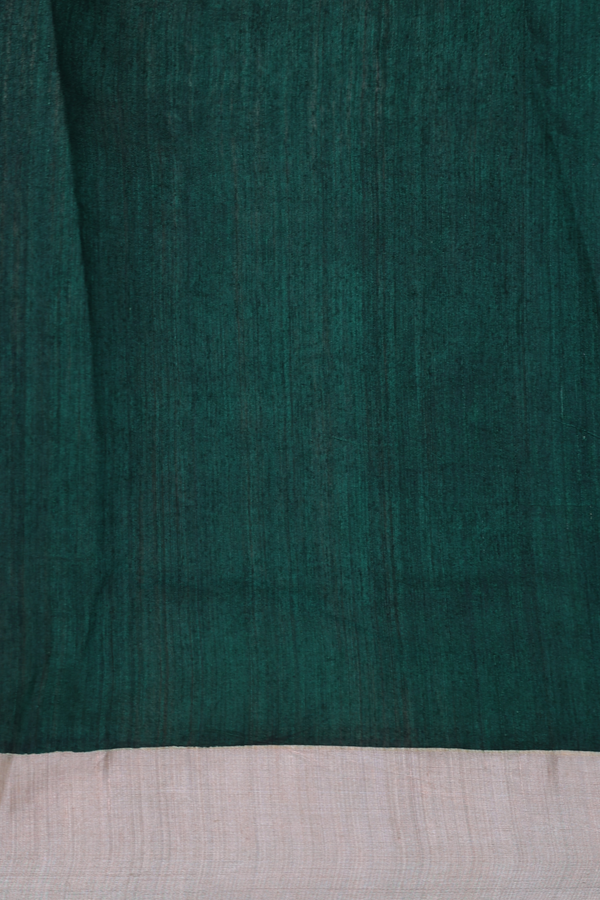 Linen Saree In Forest Green With Floral Design