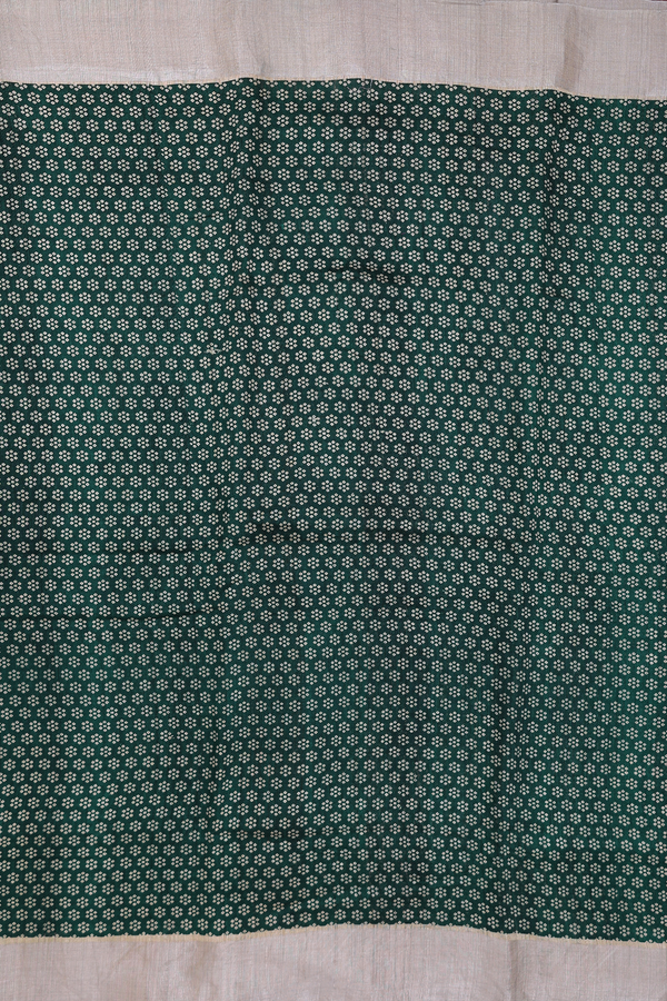 Linen Saree In Forest Green With Floral Design