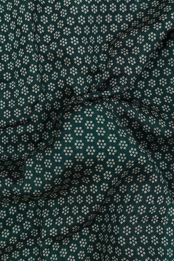Linen Saree In Forest Green With Floral Design