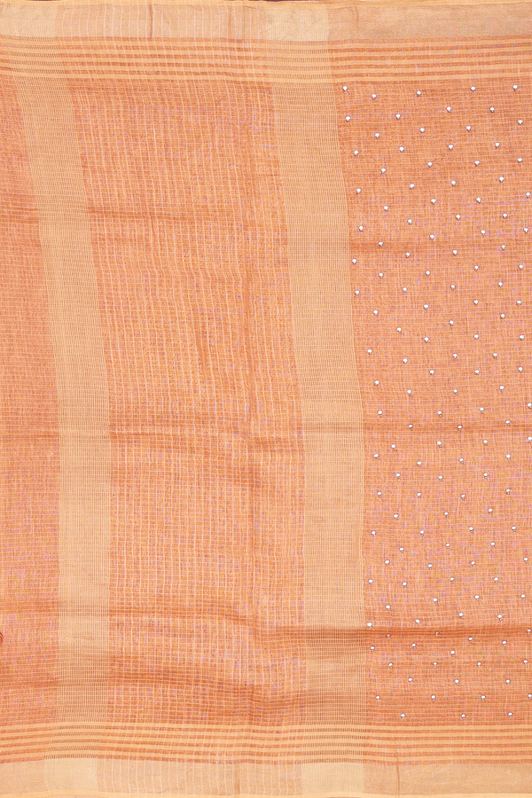Linen Saree In Ginger Orange With Mirror Work Buttis