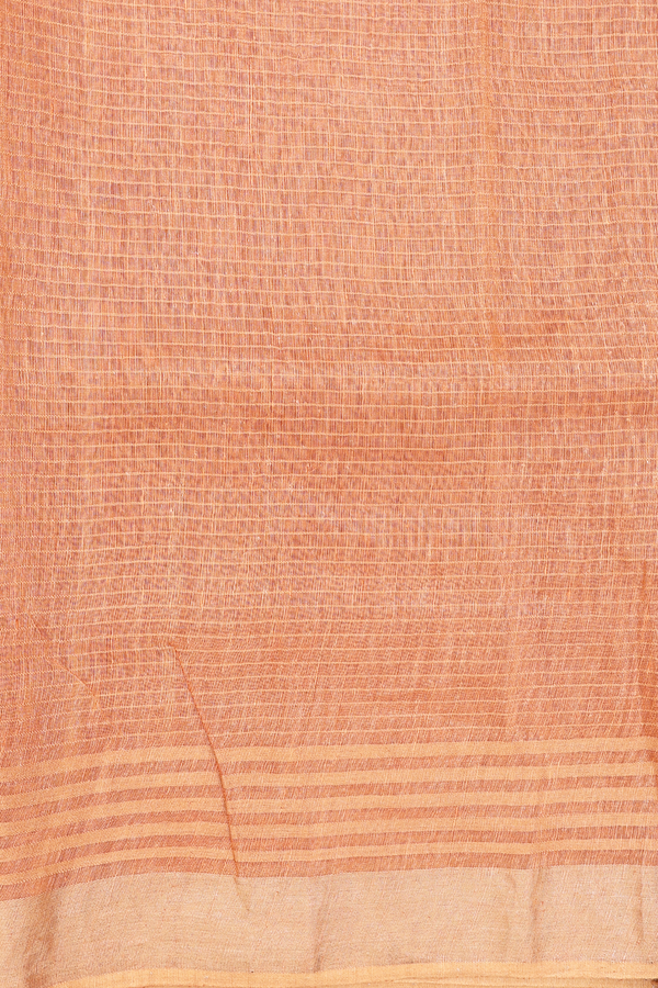 Linen Saree In Ginger Orange With Mirror Work Buttis