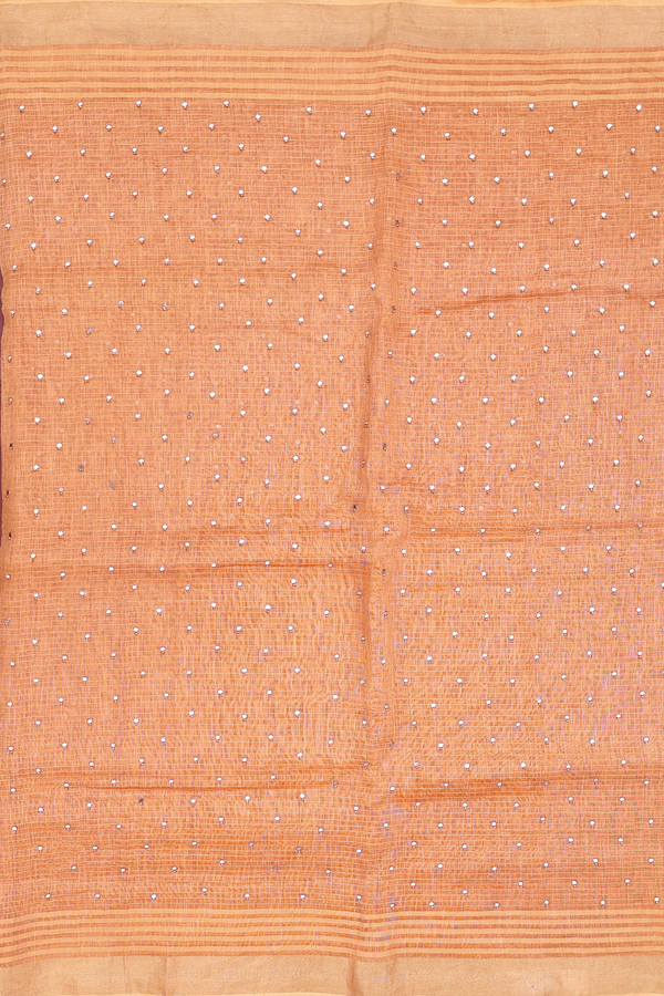 Linen Saree In Ginger Orange With Mirror Work Buttis