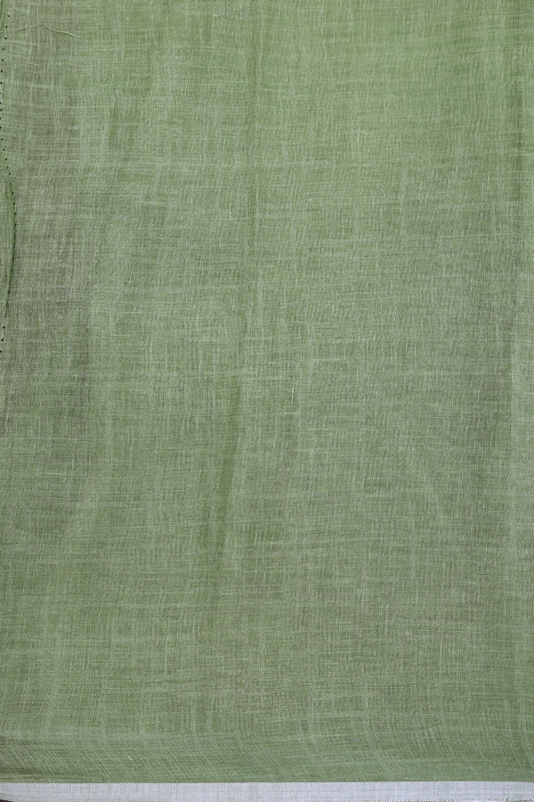 Linen Saree In Green With Leaf Printed Design