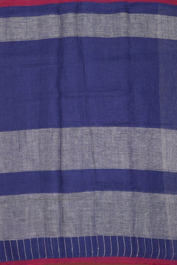 Linen Saree In Grey And Blue With Stripes Design