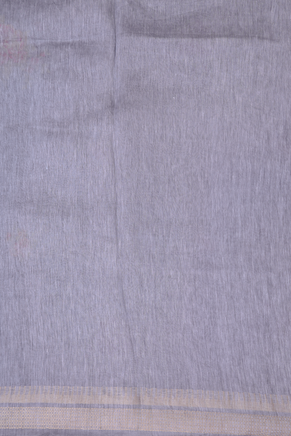 Linen Saree In Grey With Floral Design