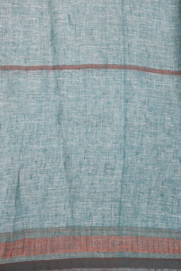 Linen Saree In Greyish Green With Stripes Design