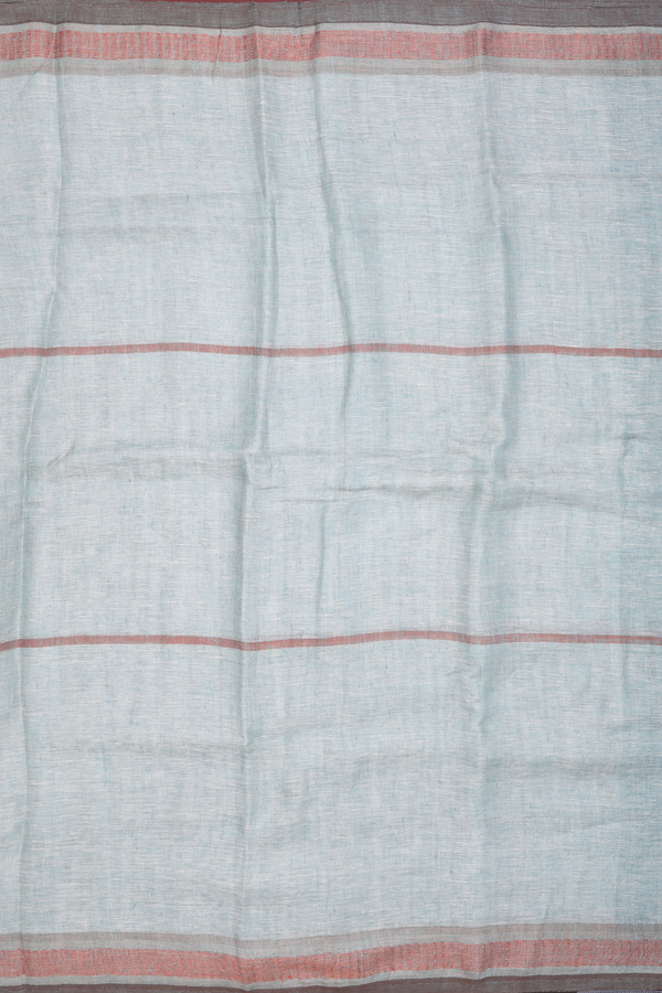 Linen Saree In Greyish Green With Stripes Design