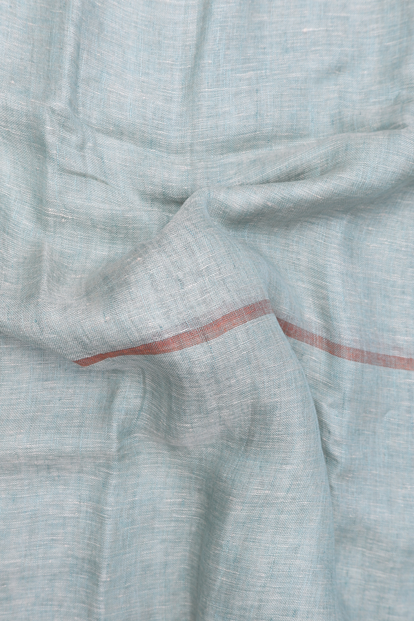 Linen Saree In Greyish Green With Stripes Design