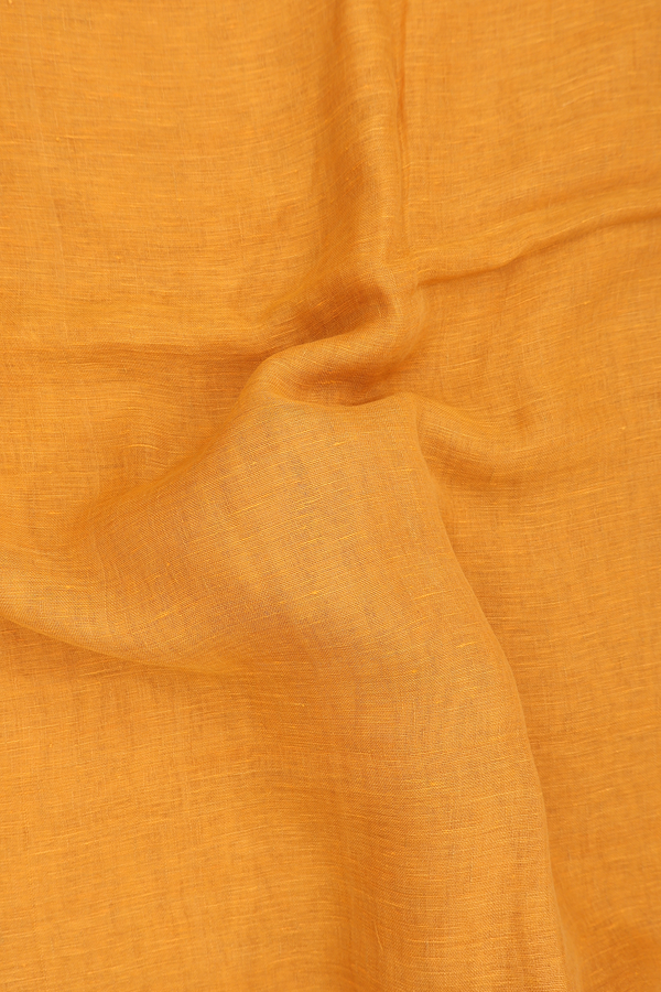 Linen Saree In Honey Orange With Threadwork Border