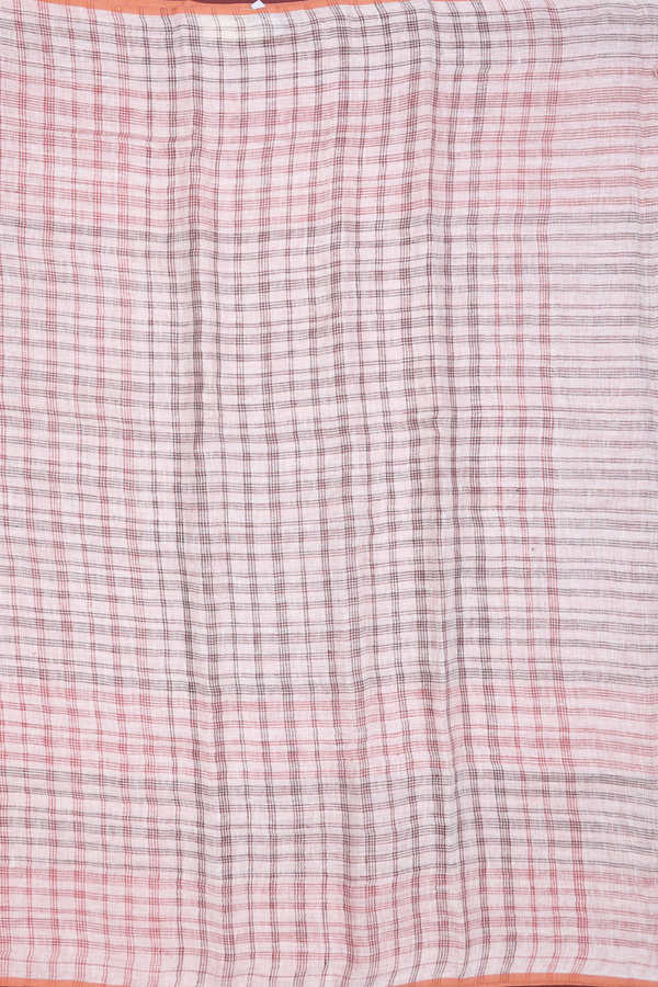 Linen Saree In Ivory With Checks Design