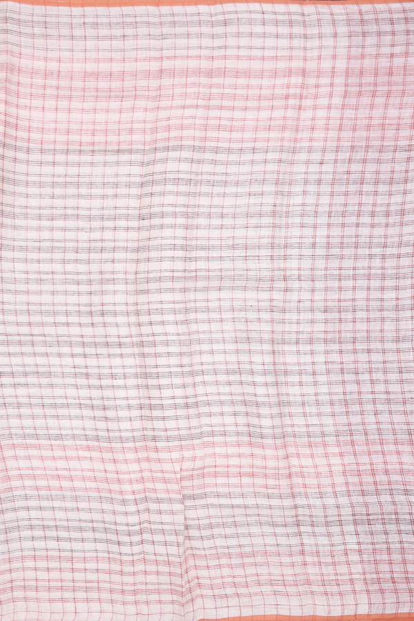 Linen Saree In Ivory With Checks Design