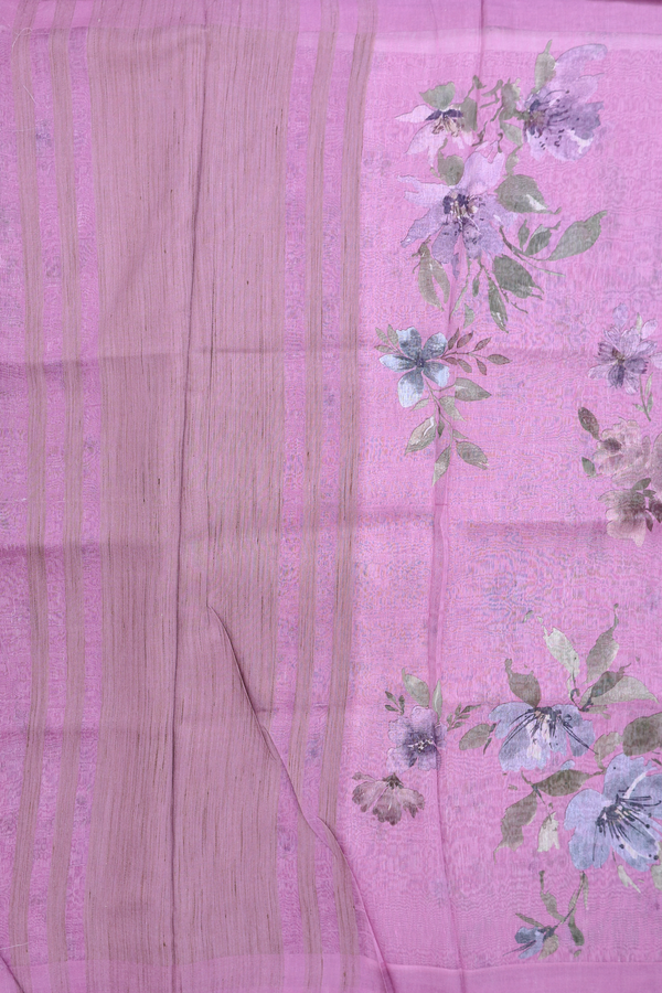 Linen Saree In Lavender With Floral Printed Design