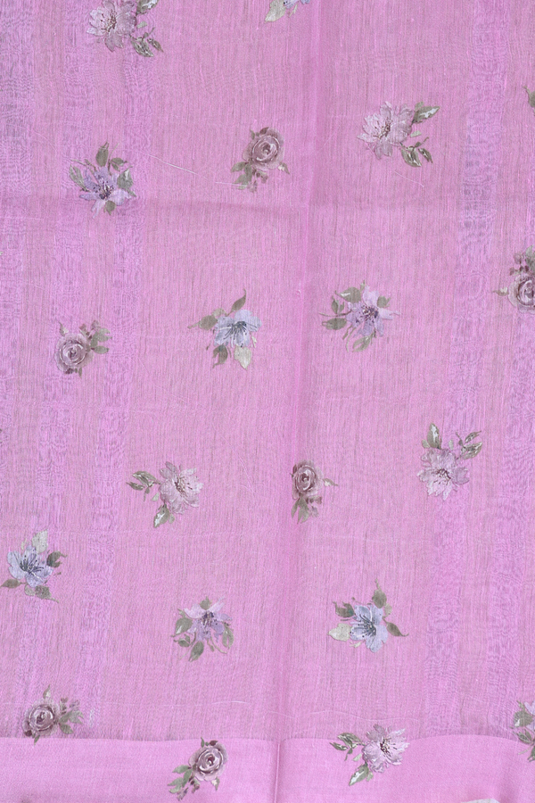 Linen Saree In Lavender With Floral Printed Design
