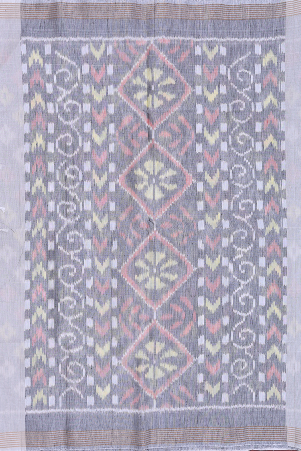 Linen Saree In Light Grey With Zari Buttas