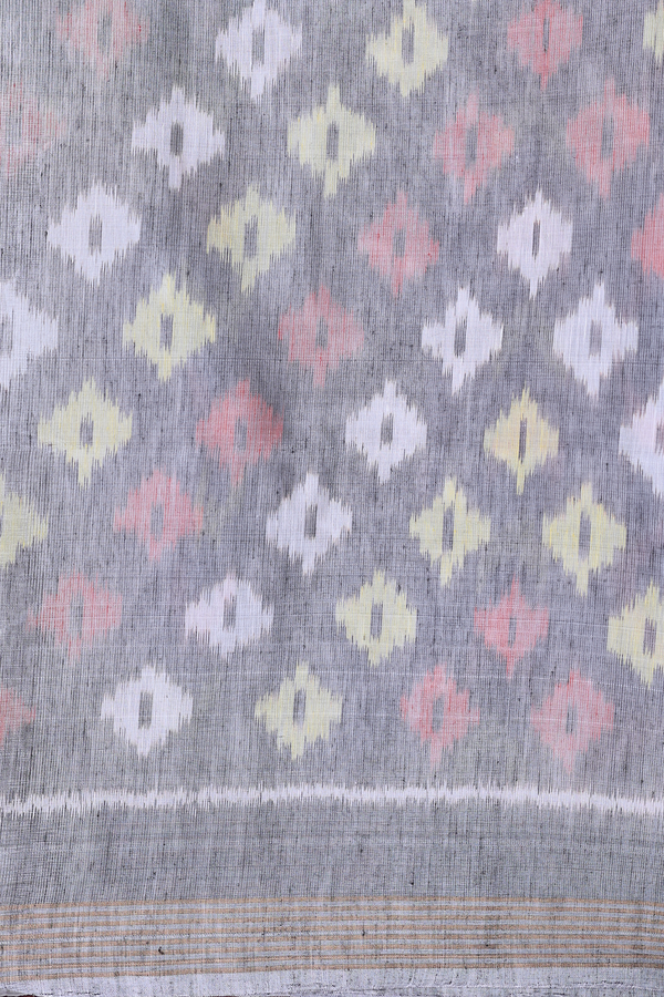 Linen Saree In Light Grey With Zari Buttas