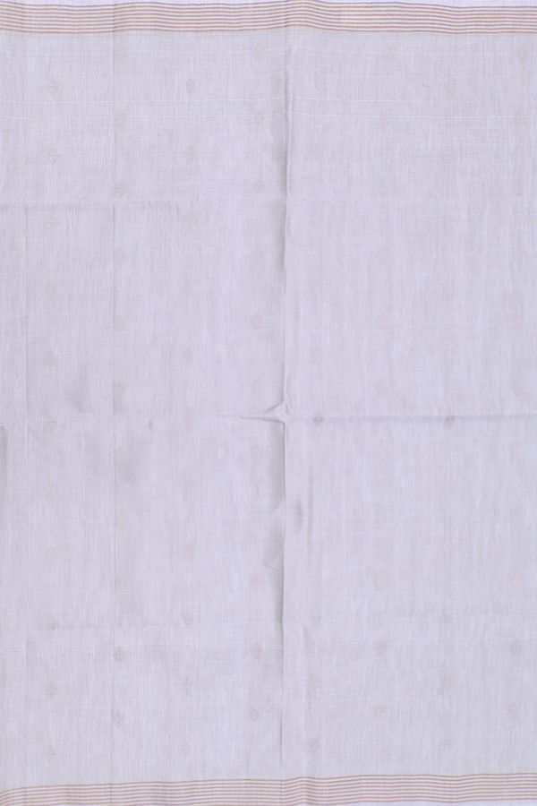 Linen Saree In Light Grey With Zari Buttas