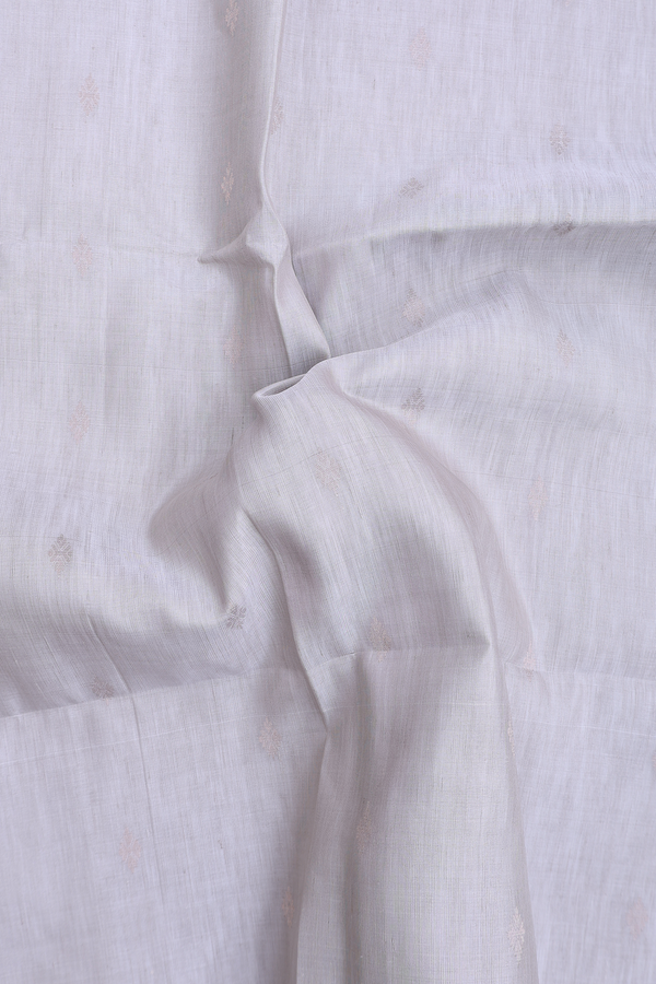 Linen Saree In Light Grey With Zari Buttas