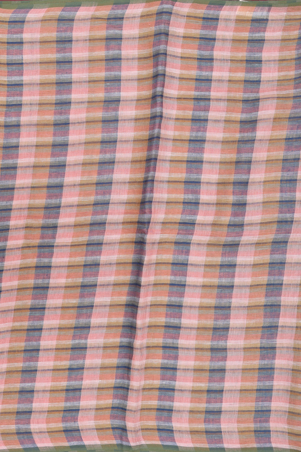 Linen Saree In Multicolor With Checks Design