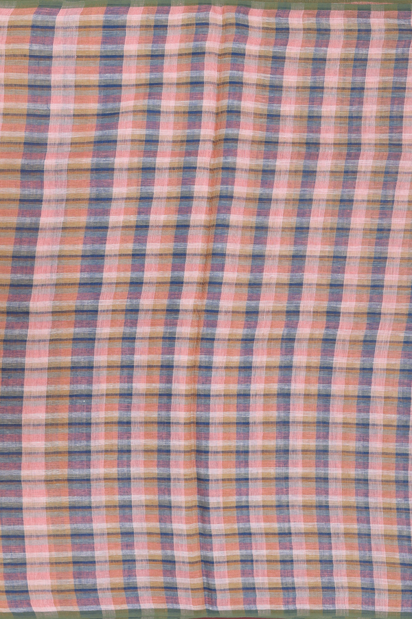 Linen Saree In Multicolor With Checks Design