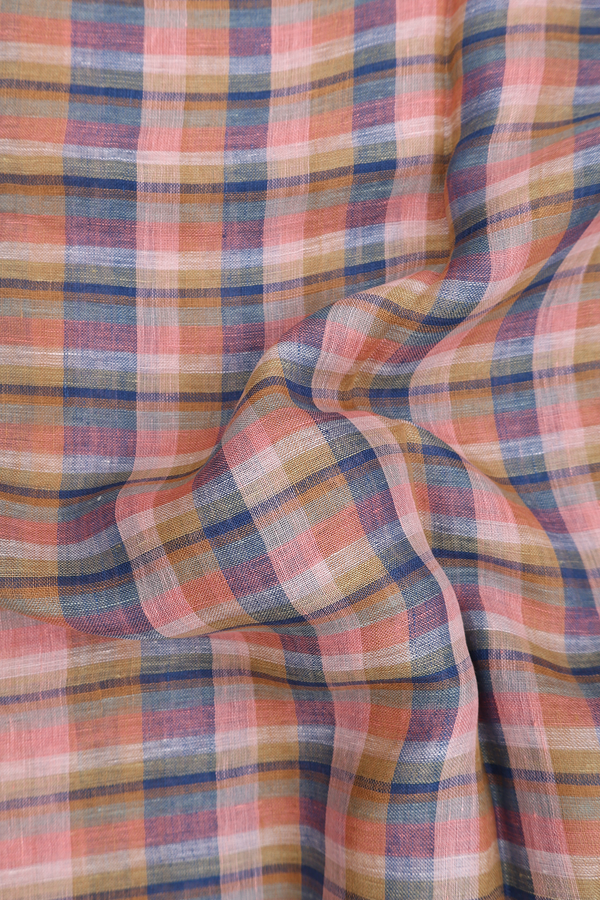 Linen Saree In Multicolor With Checks Design