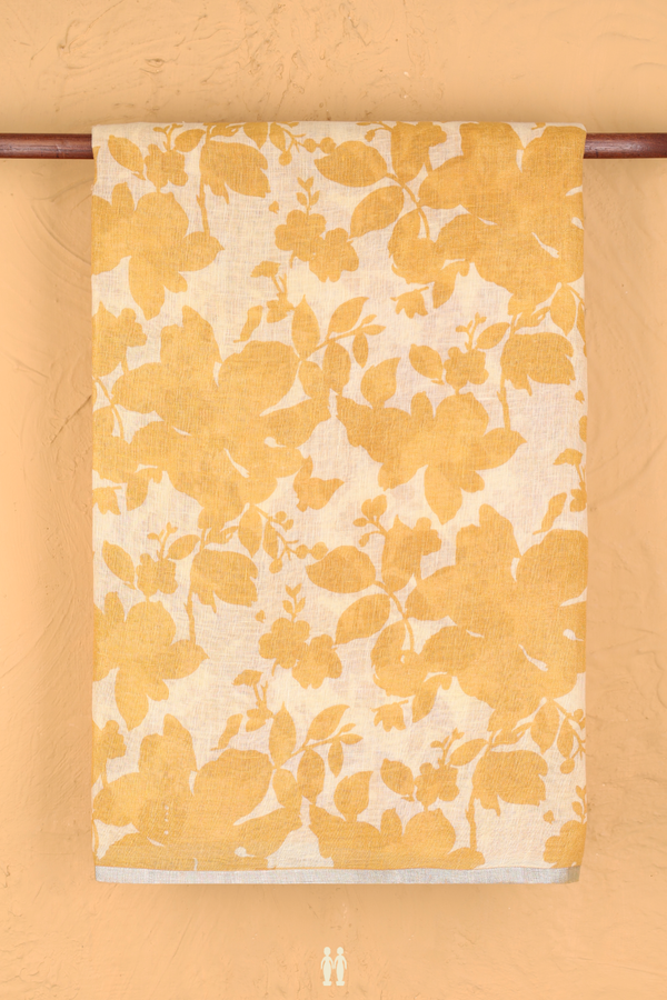 Linen Saree In Mustard Yellow With Allover Design