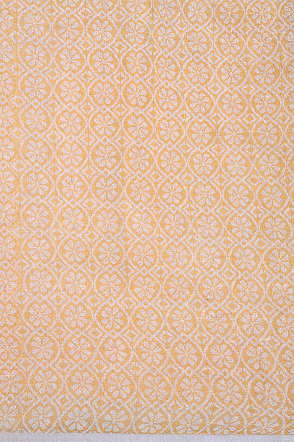Linen Saree In Orange With Floral Printed Design