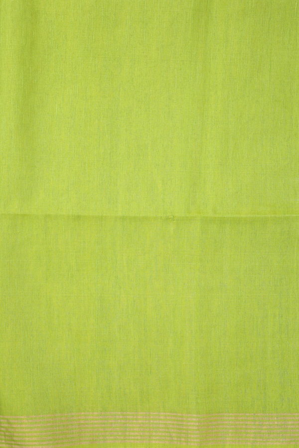 Linen Saree In Parrot Green With Zari Buttas