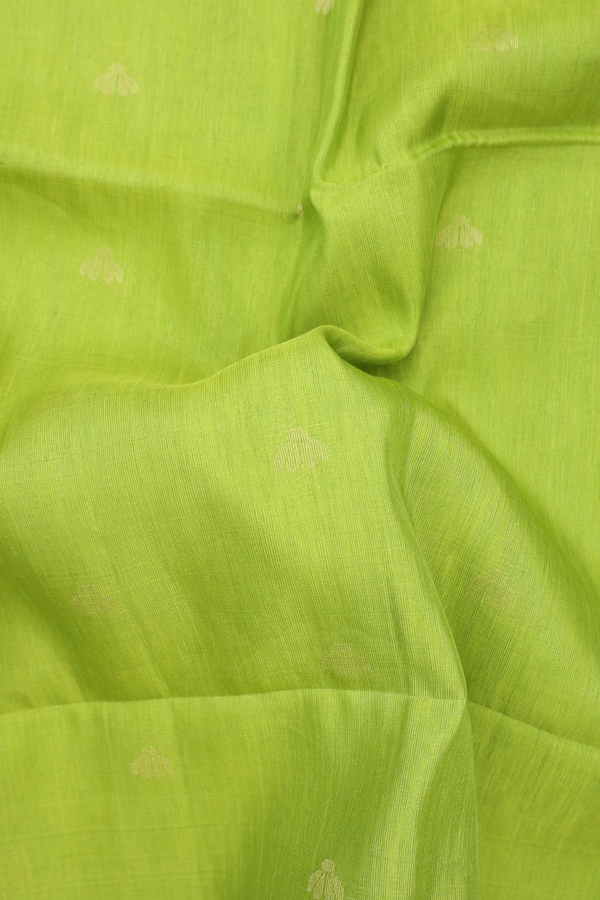 Linen Saree In Parrot Green With Zari Buttas
