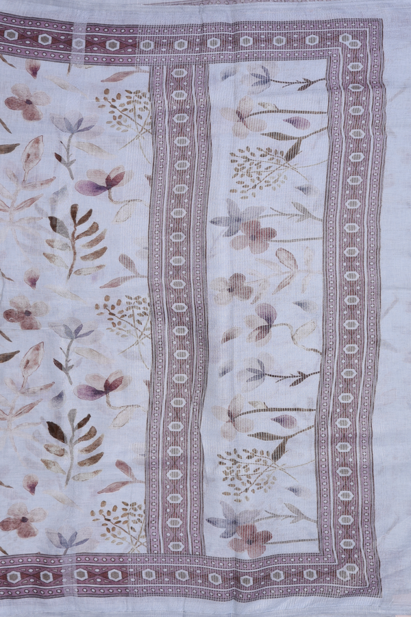 Linen Saree In Pastel Blue With Floral Design