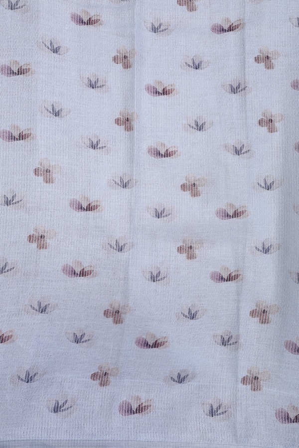 Linen Saree In Pastel Blue With Floral Design