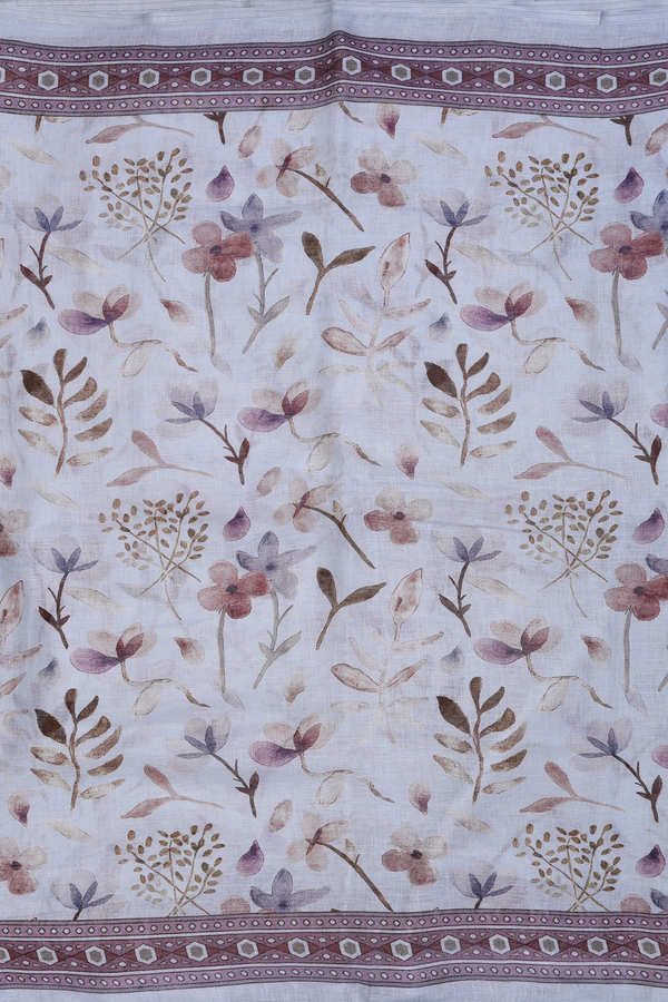 Linen Saree In Pastel Blue With Floral Design