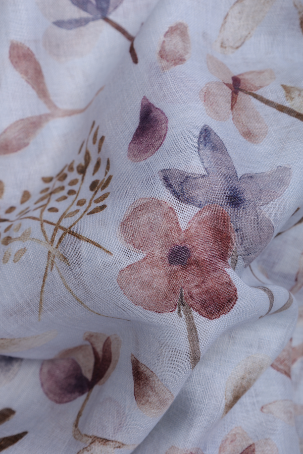 Linen Saree In Pastel Blue With Floral Design