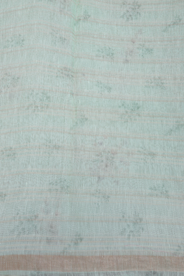 Linen Saree In Pastel Green With Floral Design