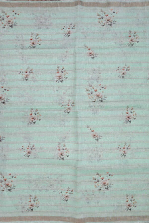Linen Saree In Pastel Green With Floral Design
