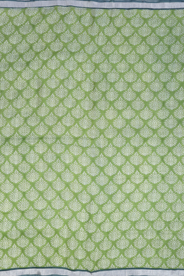 Linen Saree In Pastel Green With Printed Design