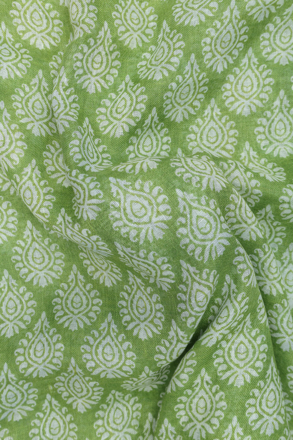 Linen Saree In Pastel Green With Printed Design