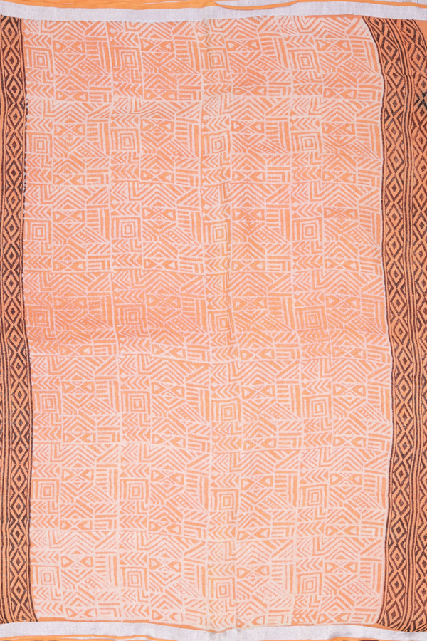 Linen Saree In Pastel Orange With Floral Buttas