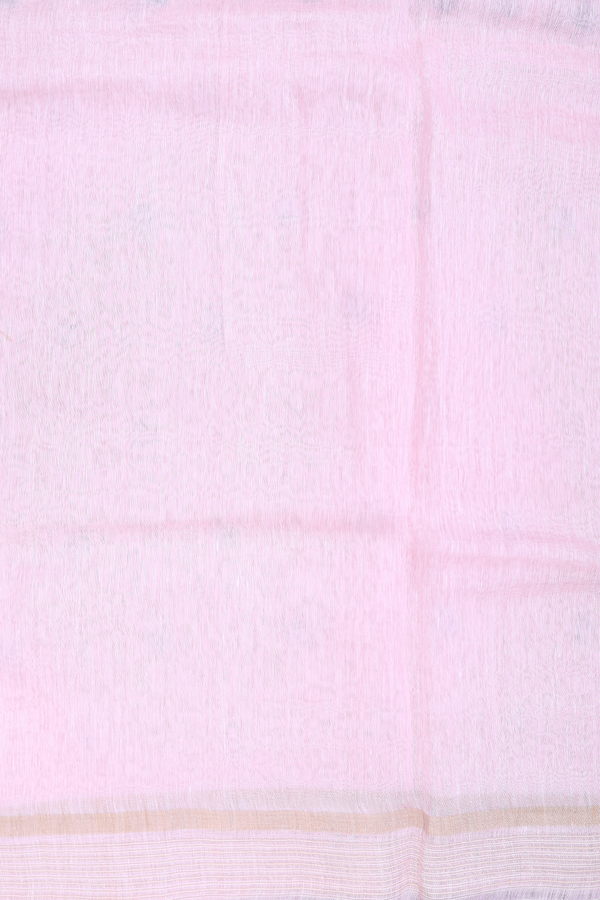 Linen Saree In Pastel Pink With Floral Buttas