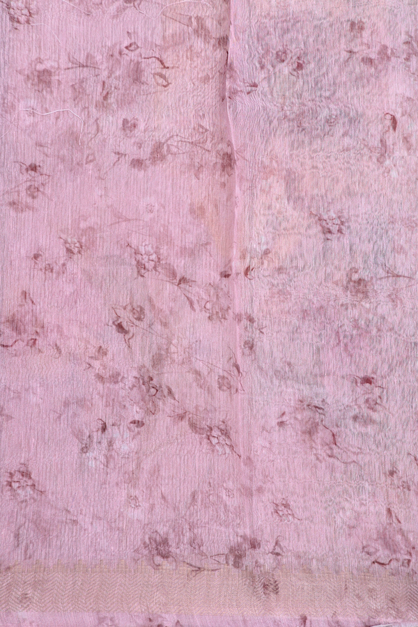 Linen Saree In Pastel Pink With Floral Design